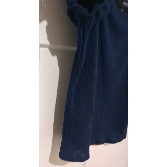 ANA Navy NWT Square Neck Puff Short Sleeve Medium Crinkle Material With Stretch - Picture 7 of 13